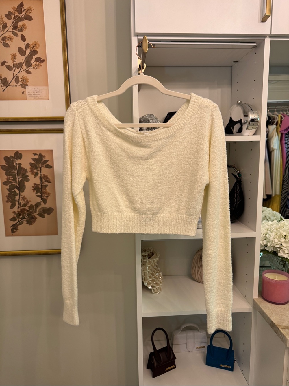 Lovers + Friends Cream Off-the-Shoulder Cropped Sweater